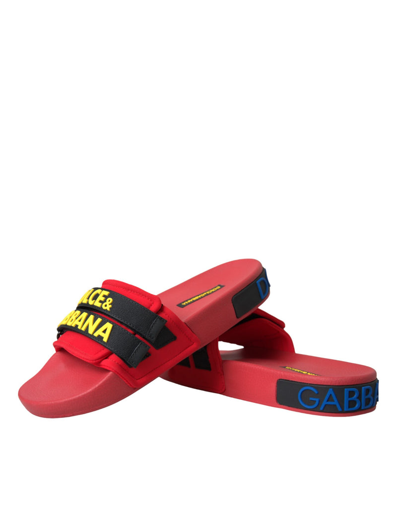 Dolce & Gabbana Red Black Logo Beachwear Flats Sandalen Schuhe Schuhe