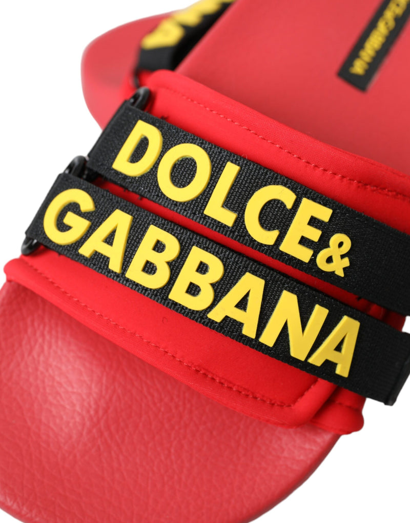 Dolce & Gabbana Red Black Logo Beachwear Flats Sandalen Schuhe Schuhe