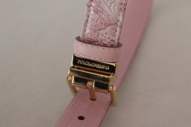 Dolce &amp; Gabbana Cinturón con hebilla de metal en tono dorado y bordado de jaquard rosa