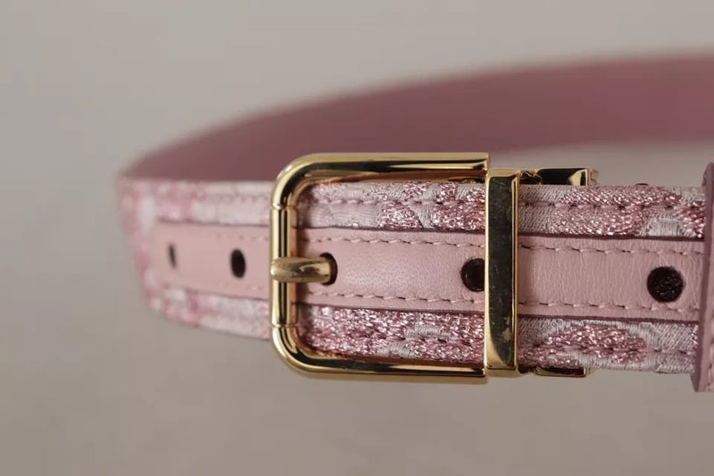 Dolce &amp; Gabbana Cinturón con hebilla de metal en tono dorado y bordado de jaquard rosa