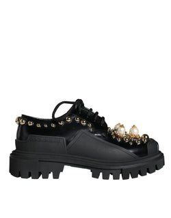 Dolce & Gabbana Black Leder Trekking Derby verschönerte Schuhe