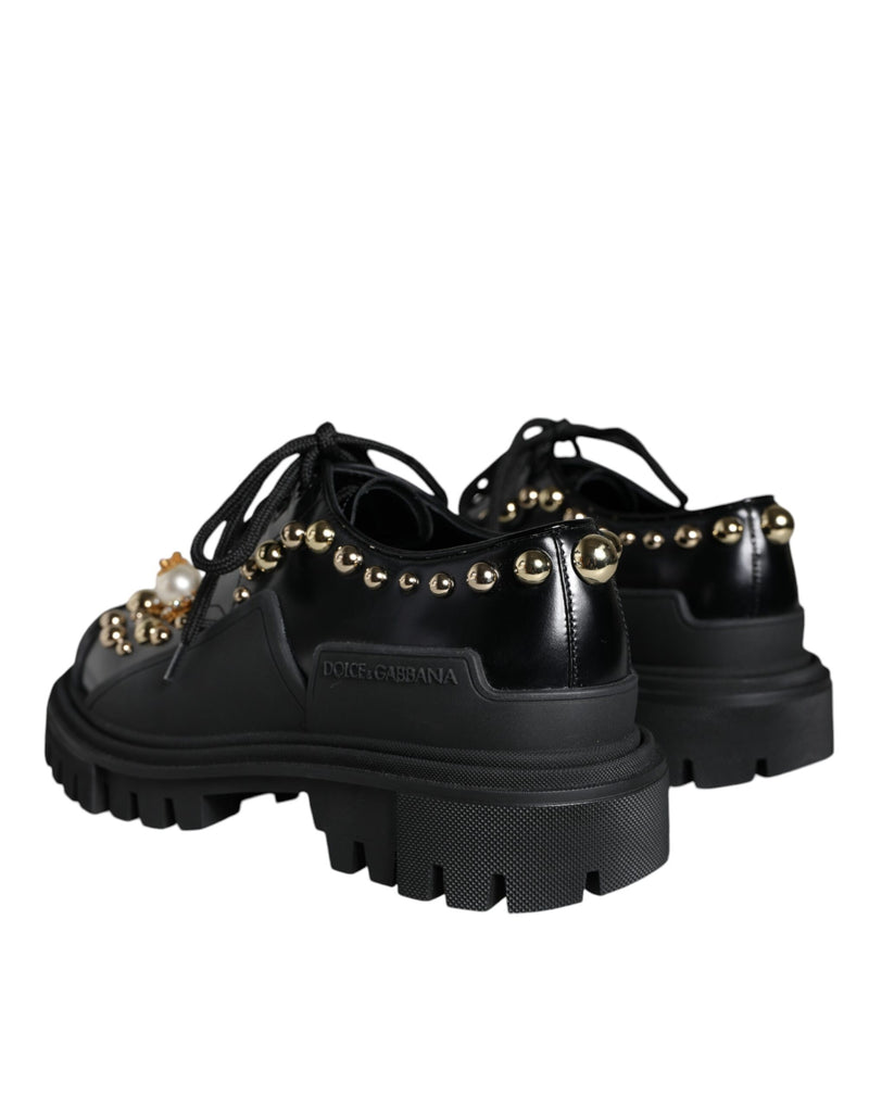 Dolce & Gabbana Black Leder Trekking Derby verschönerte Schuhe