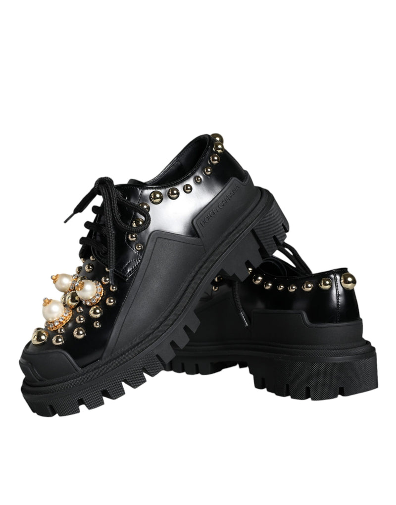 Dolce & Gabbana Black Leder Trekking Derby verschönerte Schuhe