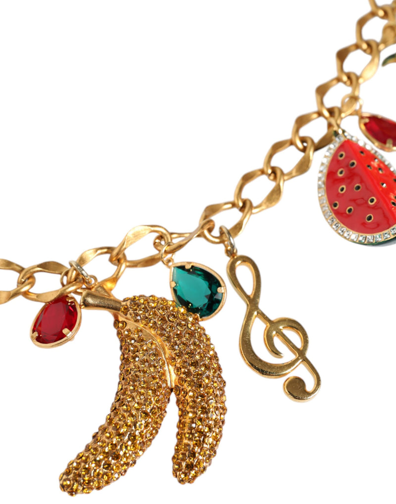 Dolce & Gabbana Gold Tone Brass Fruity Crystal Embellized Waist Chain Belt