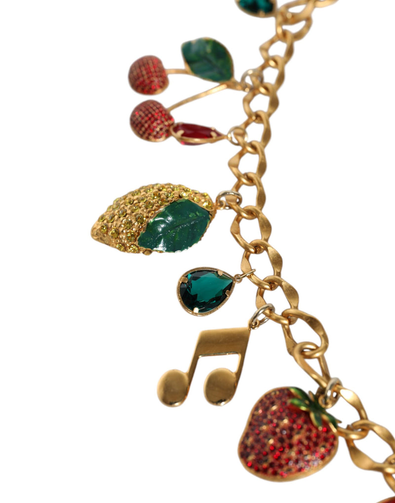 Dolce & Gabbana Gold Tone Brass Fruity Crystal Embellized Waist Chain Belt