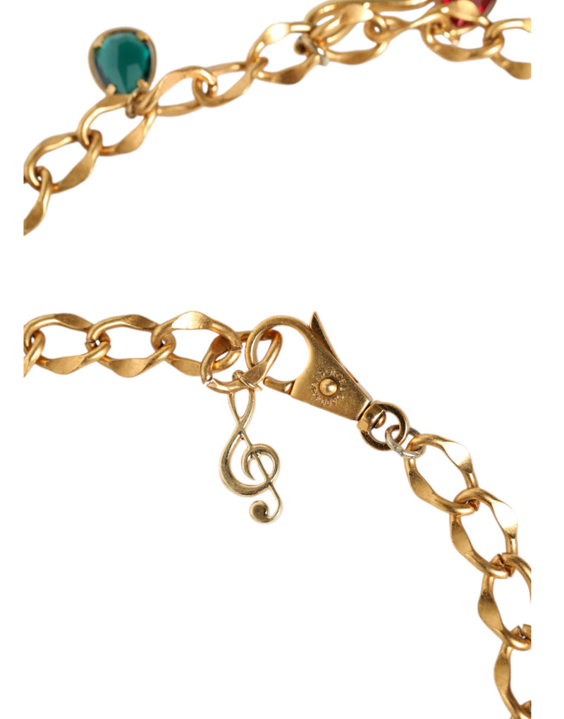 Dolce & Gabbana Gold Tone Brass Fruity Crystal Embellized Waist Chain Belt