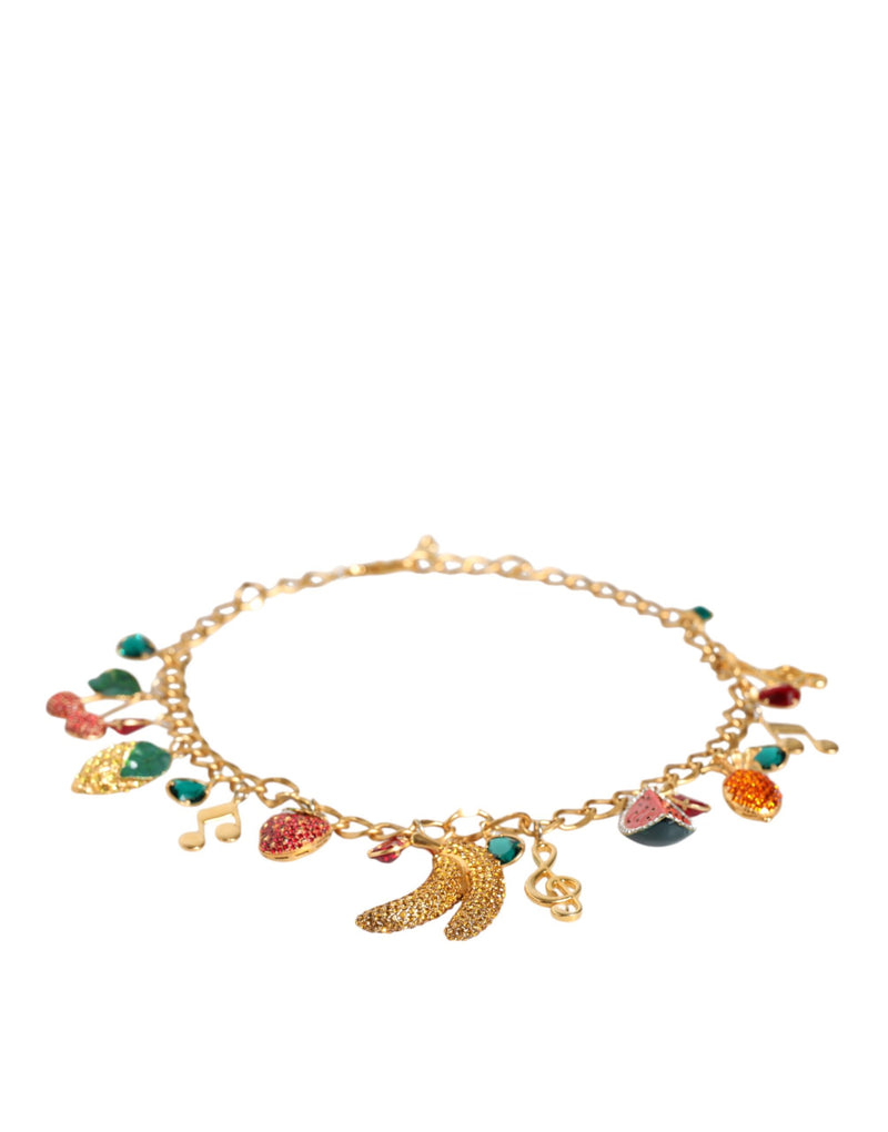 Dolce & Gabbana Gold Tone Brass Fruity Crystal Embellized Waist Chain Belt