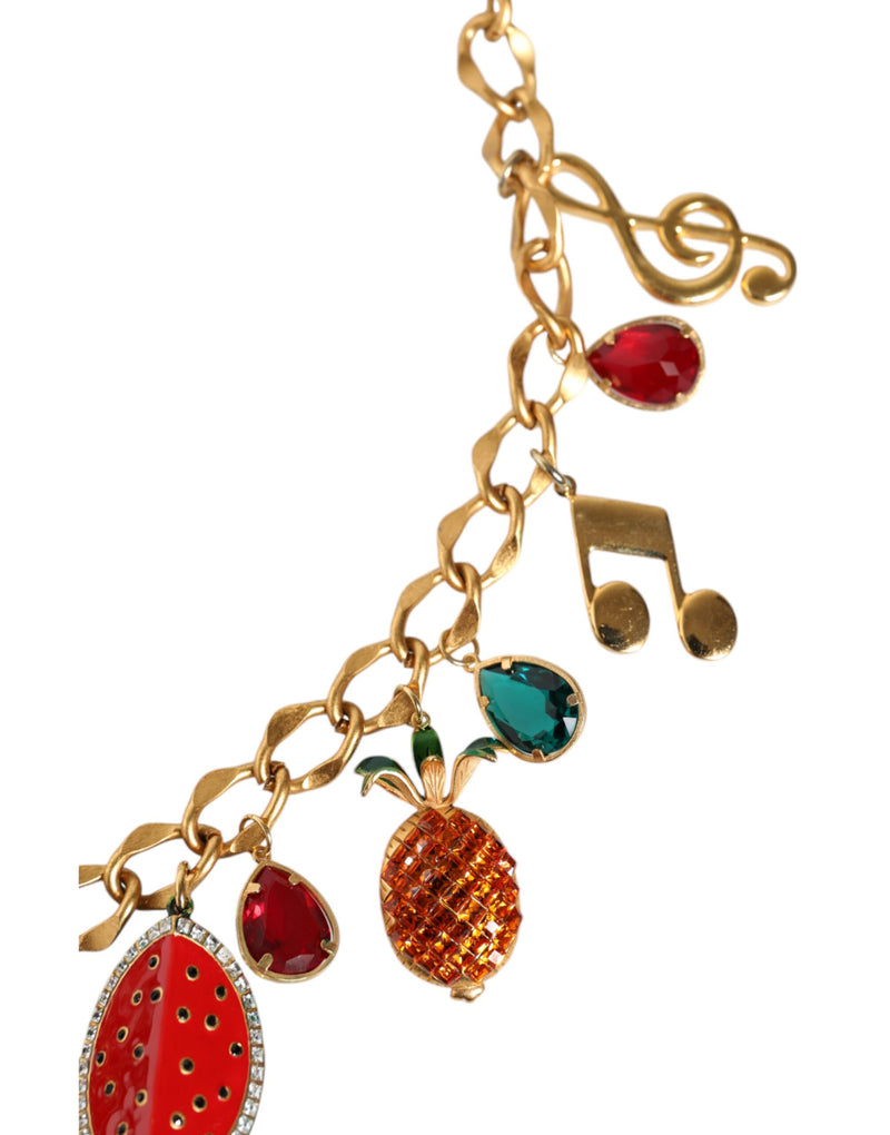 Dolce & Gabbana Gold Tone Brass Fruity Crystal Embellized Waist Chain Belt