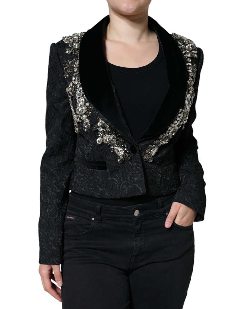 Dolce & Gabbana Blazer negro con estampado floral y cristales de jacquard