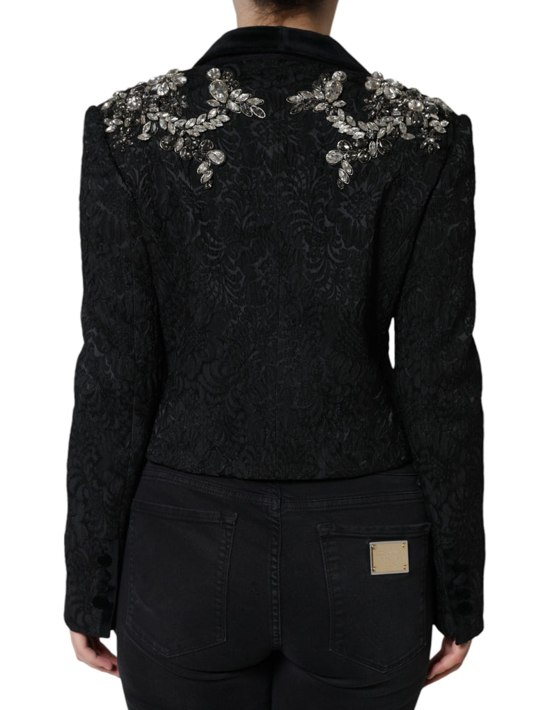 Dolce & Gabbana Blazer negro con estampado floral y cristales de jacquard