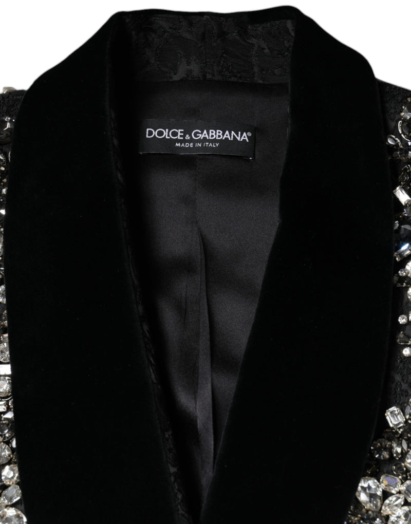 Dolce & Gabbana Blazer negro con estampado floral y cristales de jacquard