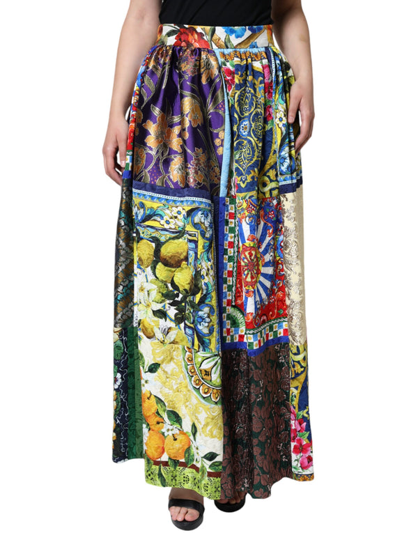 Dolce &amp; Gabbana Falda larga larga Sicilia con patchwork multicolor