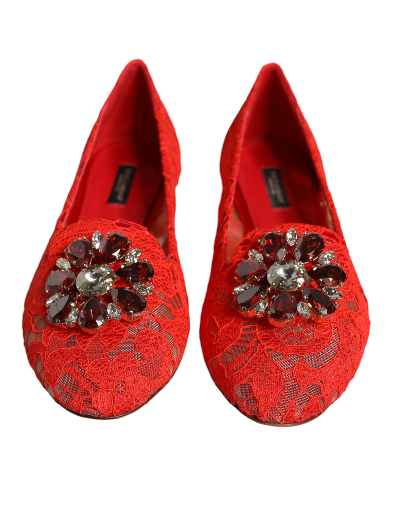 Dolce & Gabbana rote Spitzenkristall Ballett Flats Slebringe Schuhe