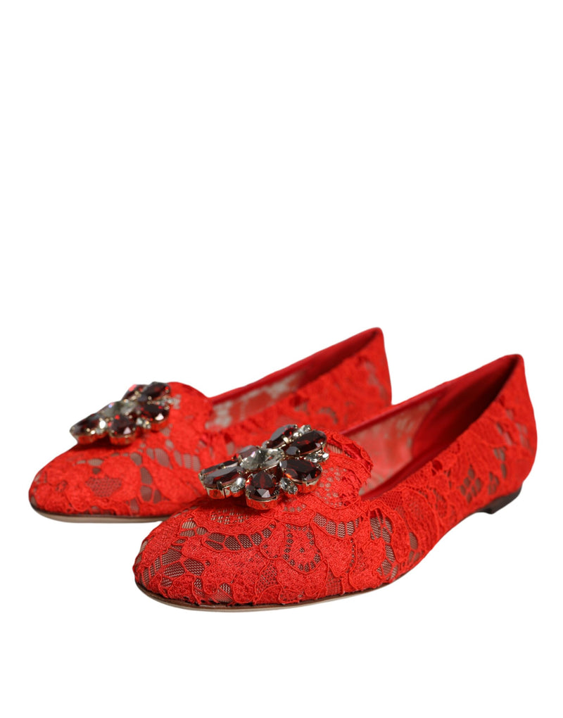 Dolce & Gabbana rote Spitzenkristall Ballett Flats Slebringe Schuhe