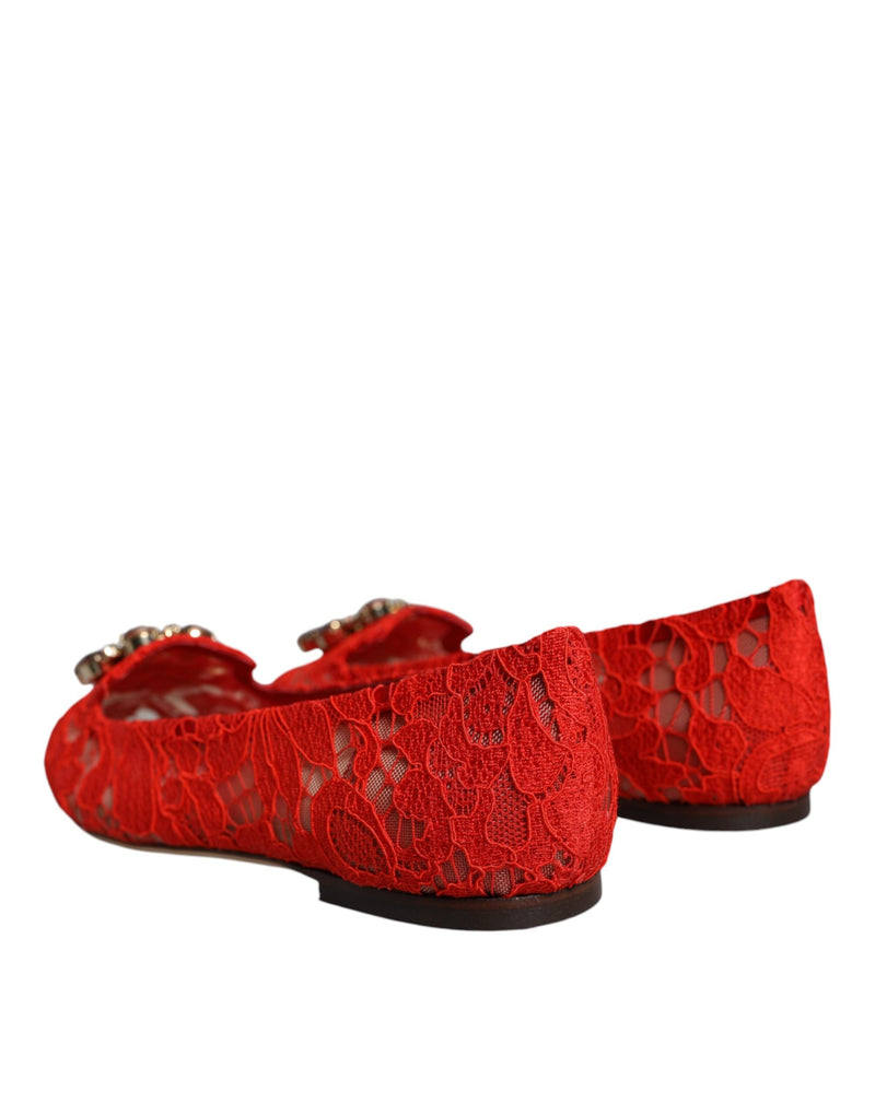 Dolce & Gabbana rote Spitzenkristall Ballett Flats Slebringe Schuhe