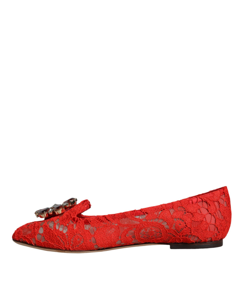 Dolce & Gabbana rote Spitzenkristall Ballett Flats Slebringe Schuhe