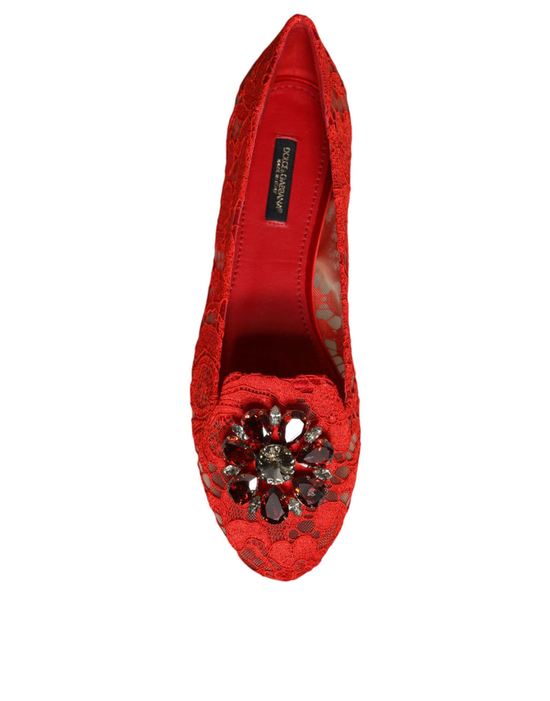 Dolce & Gabbana rote Spitzenkristall Ballett Flats Slebringe Schuhe