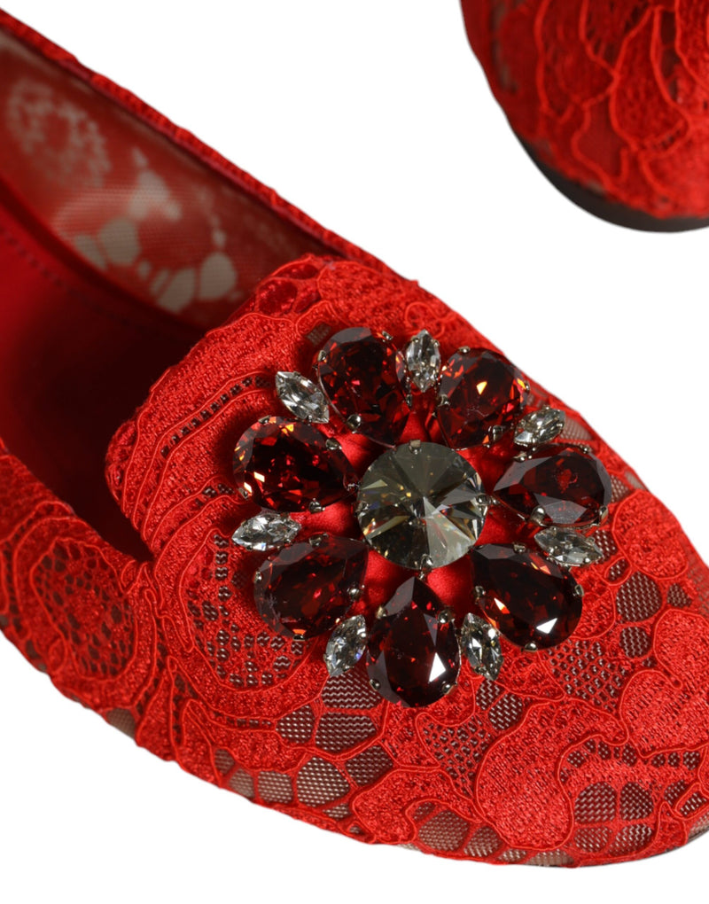 Dolce & Gabbana rote Spitzenkristall Ballett Flats Slebringe Schuhe