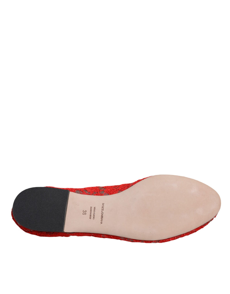 Dolce & Gabbana rote Spitzenkristall Ballett Flats Slebringe Schuhe