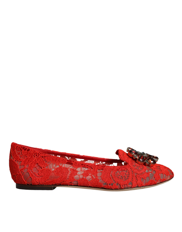 Dolce & Gabbana rote Spitzenkristall Ballett Flats Slebringe Schuhe