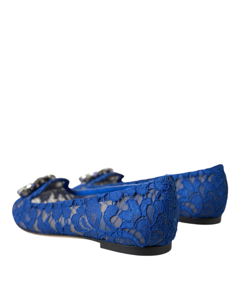 Dolce & Gabbana Blue Lace Crystal Ballet Flats Laafers Schuhe