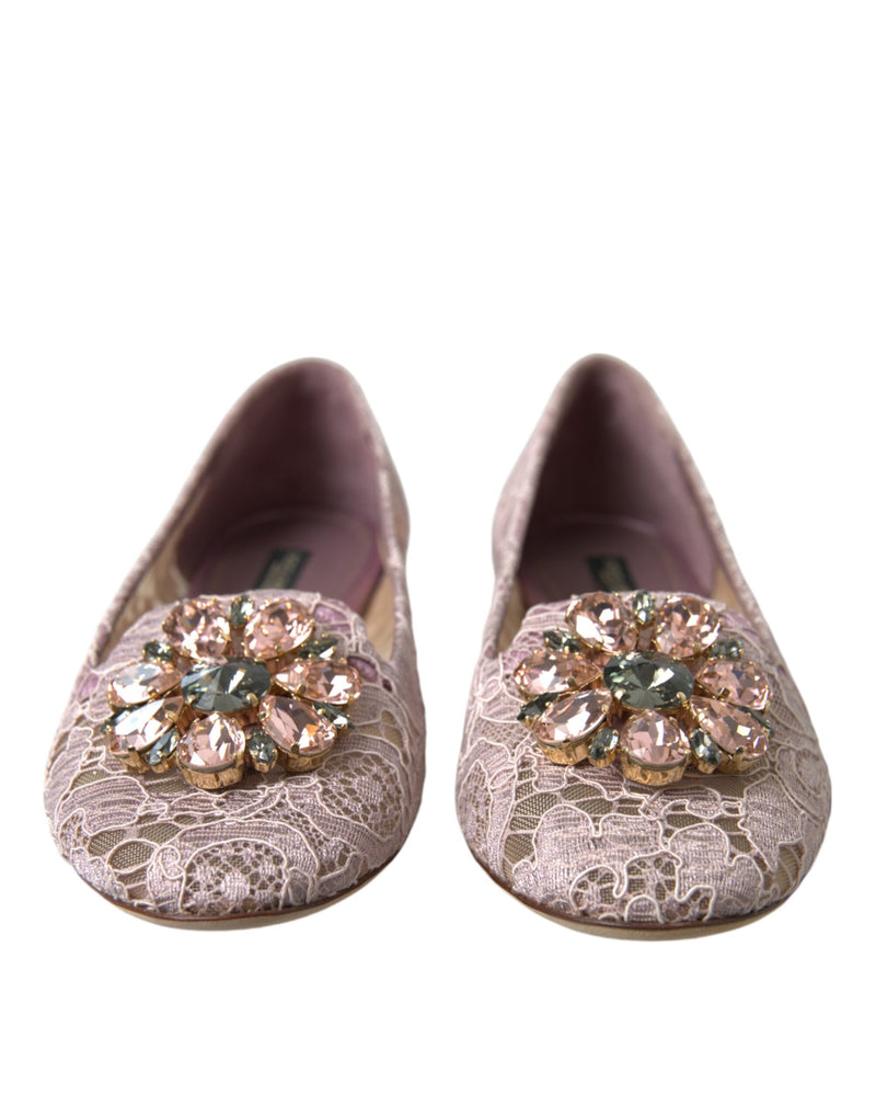 Dolce & Gabbana rosa Spitzenkristall Ballett Flats Slebringe Schuhe