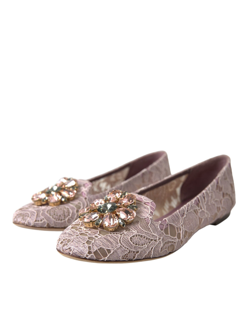 Dolce & Gabbana rosa Spitzenkristall Ballett Flats Slebringe Schuhe