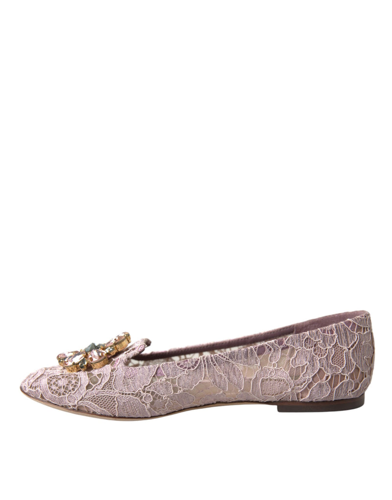 Dolce & Gabbana rosa Spitzenkristall Ballett Flats Slebringe Schuhe