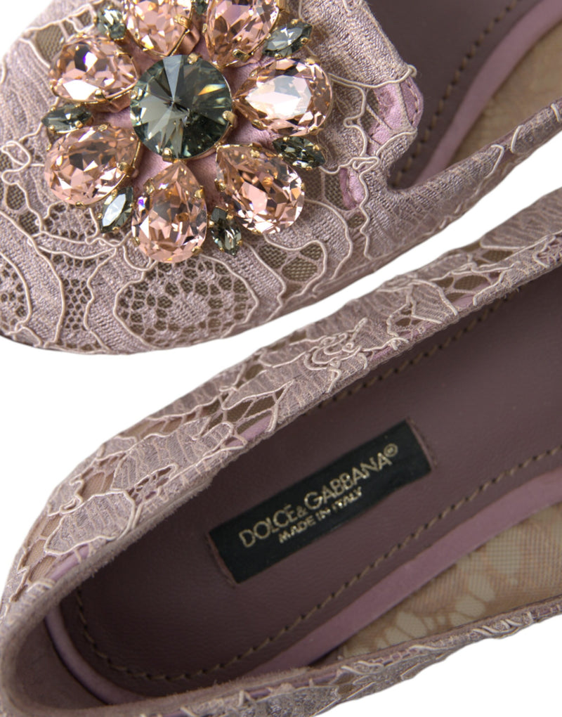 Dolce & Gabbana rosa Spitzenkristall Ballett Flats Slebringe Schuhe