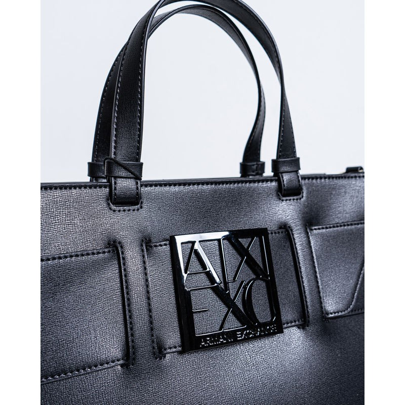 Armani Exchange Bolso de mano de cuero sintético negro