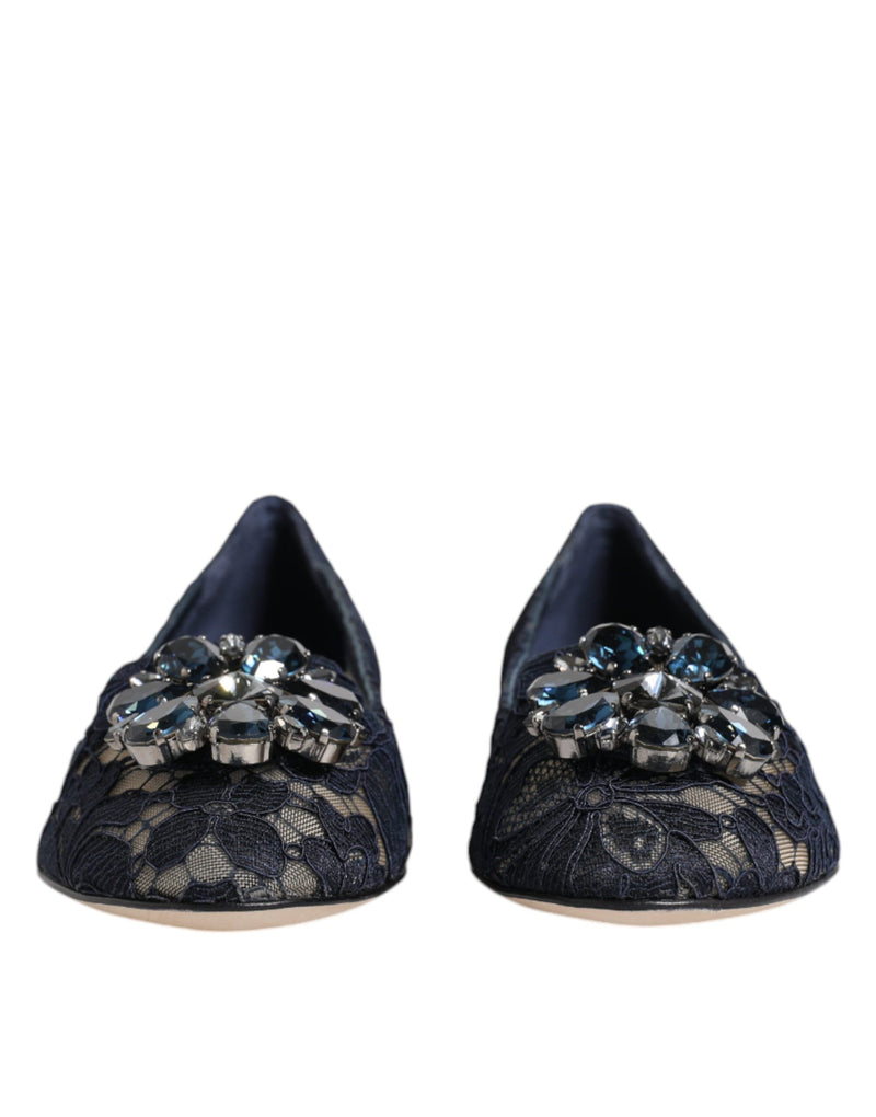 Dolce & Gabbana Blue Taormina Spitzenkristalle Flats Schuhe