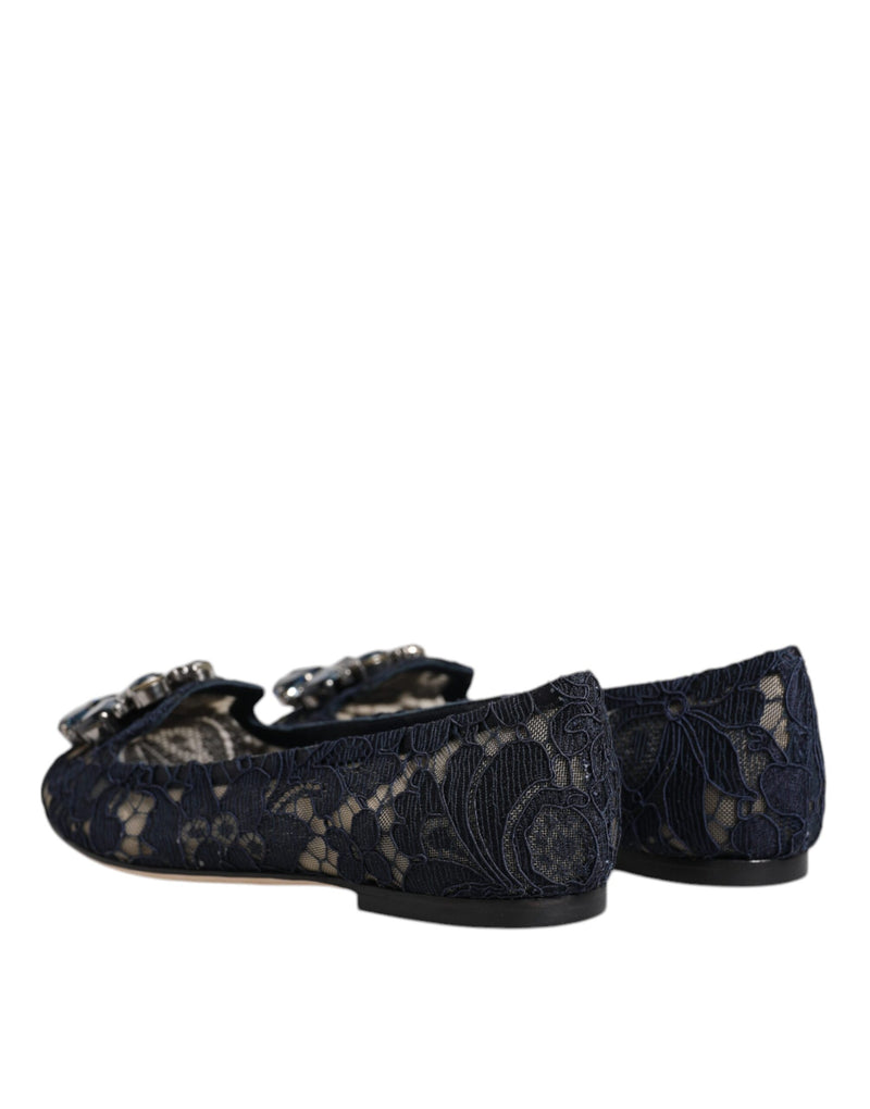 Dolce & Gabbana Blue Taormina Spitzenkristalle Flats Schuhe