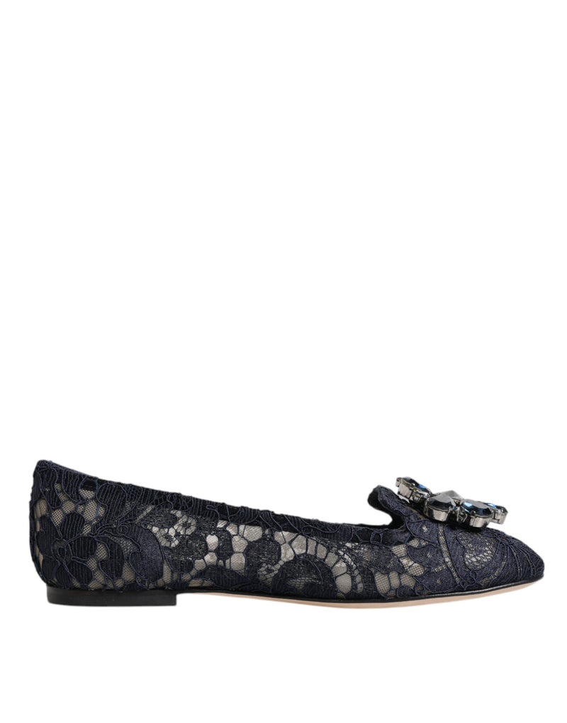 Dolce & Gabbana Blue Taormina Spitzenkristalle Flats Schuhe