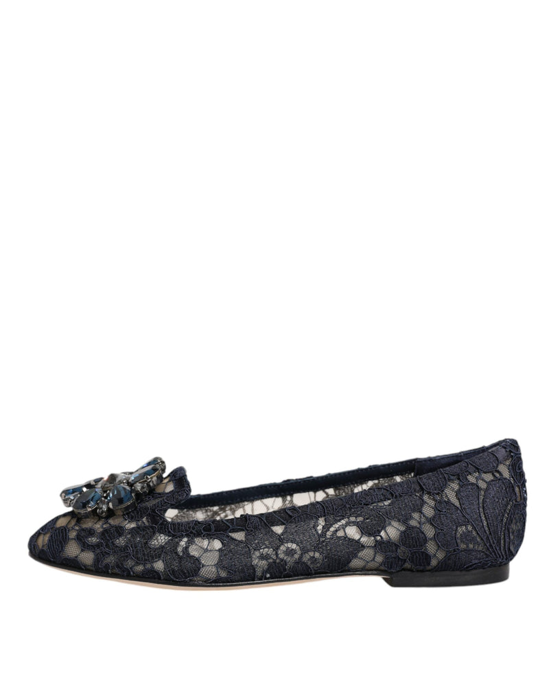 Dolce & Gabbana Blue Taormina Spitzenkristalle Flats Schuhe