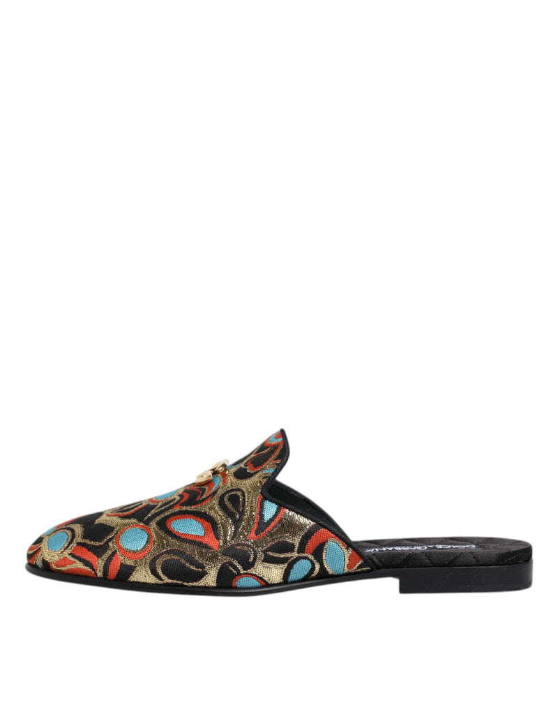 Dolce & Gabbana Multicolor Jacquard Logo flache Sandalen Schuhe