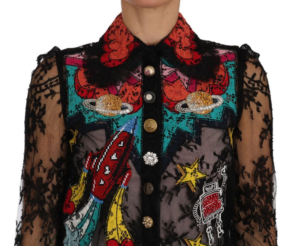 Dolce & Gabbana Blusa bordada de encaje floral con cristales