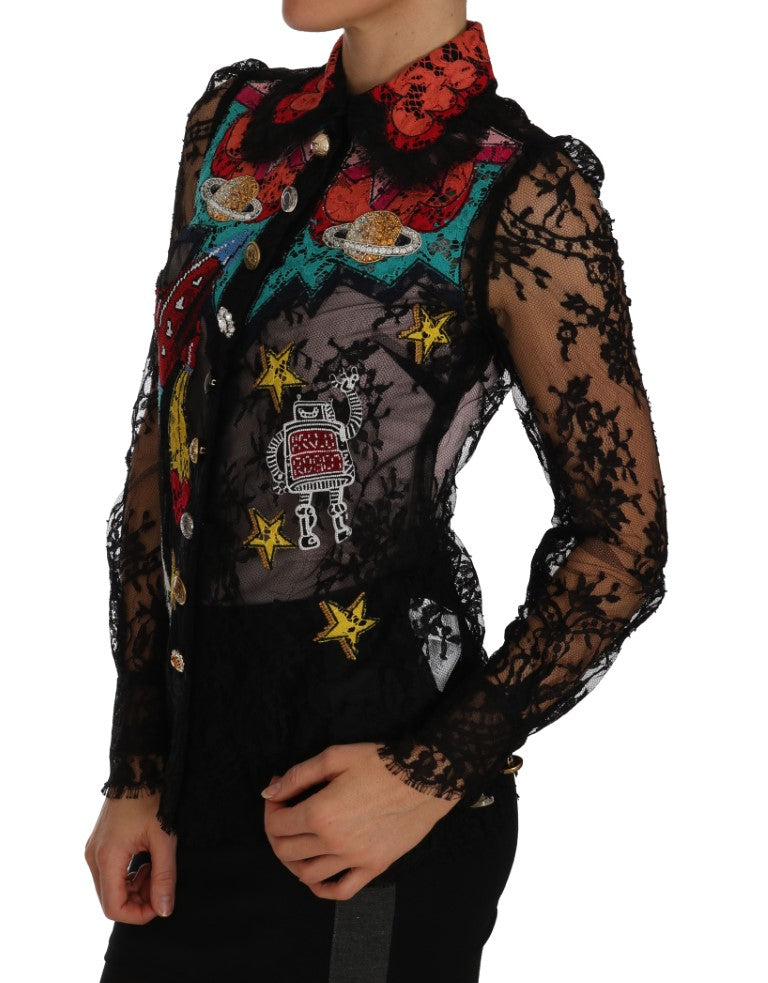 Dolce & Gabbana Blusa bordada de encaje floral con cristales