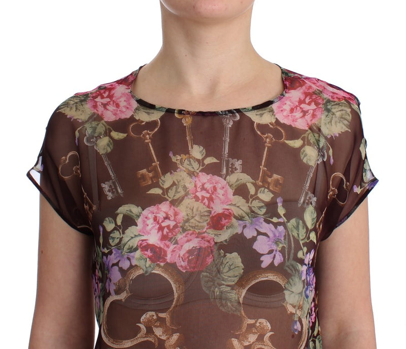 Dolce & Gabbana Elegante blusa de seda floral con mangas japonesas