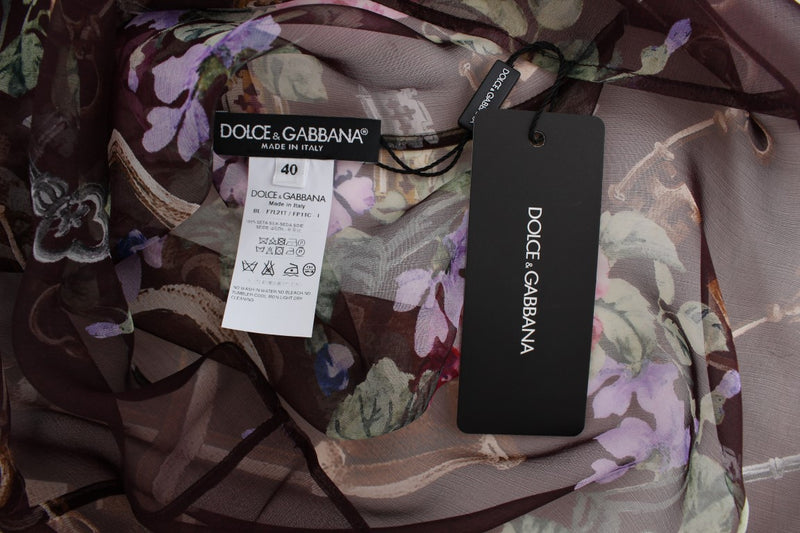 Dolce & Gabbana Elegante blusa de seda floral con mangas japonesas