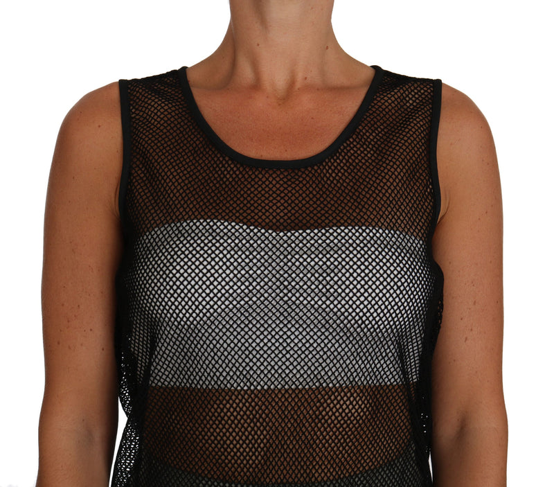 Dolce & Gabbana Elegant Black Mesh Sleeveless Blouse Top